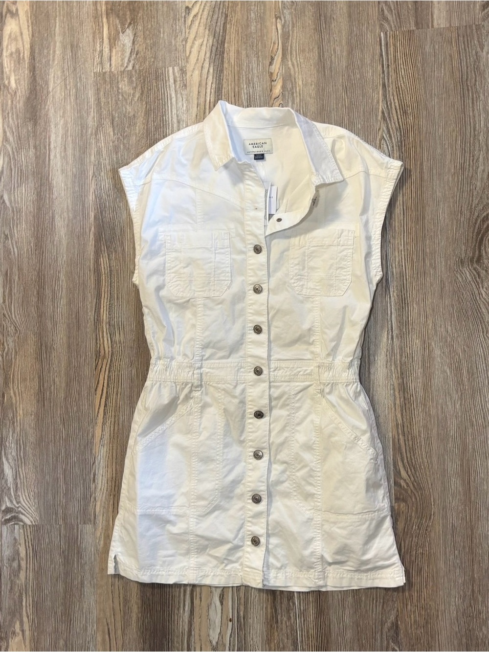 American Eagle Outfitters White Sleeveless Button-Front Utility Tunic
